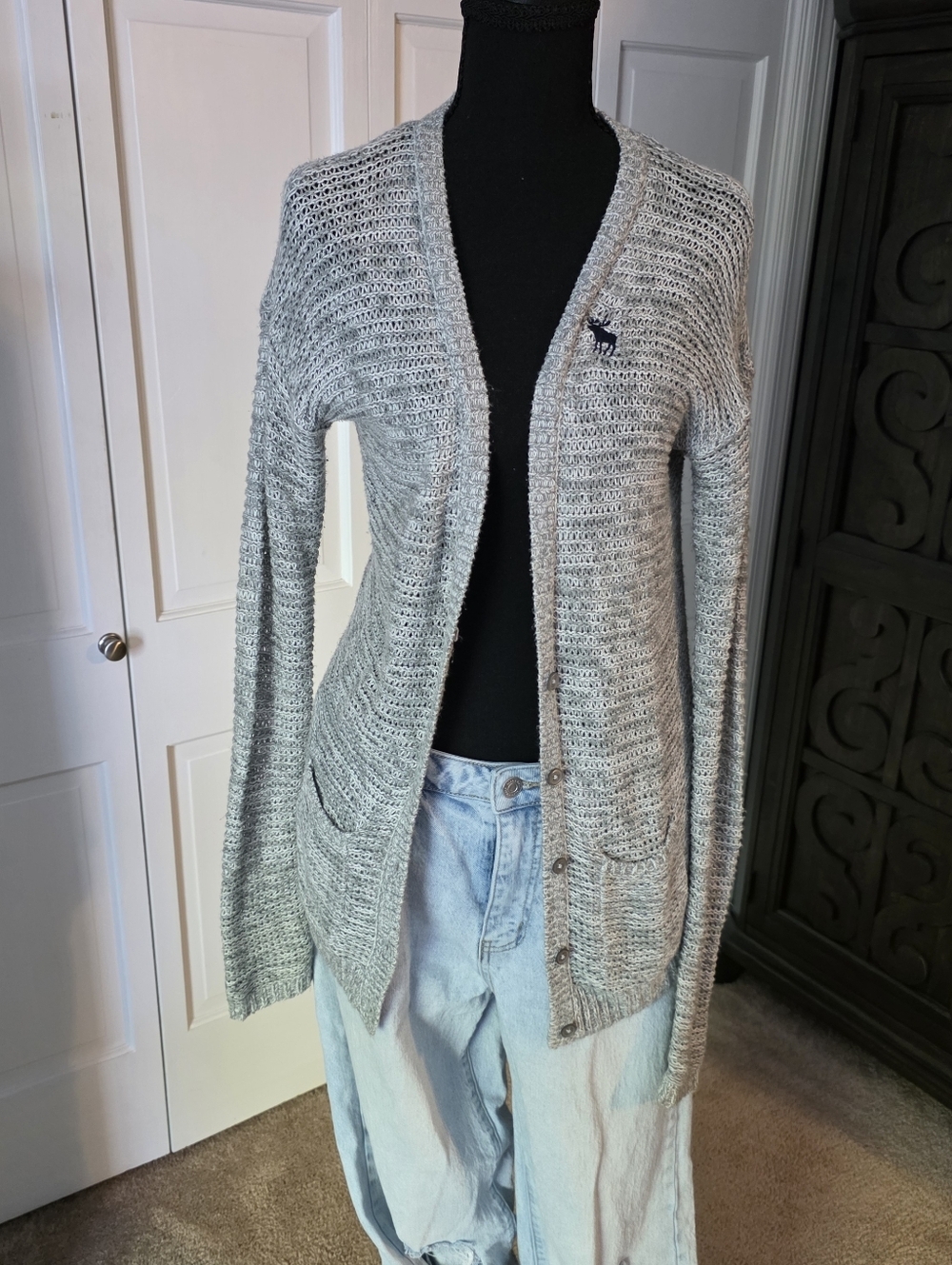 Abercrombie Kids Gray Open Front Cardigan Lightweight Knit XL Y2K